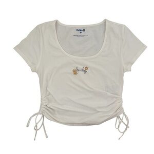 Hurley Daisy Logo Ruched Side Crop Tee White 🌼